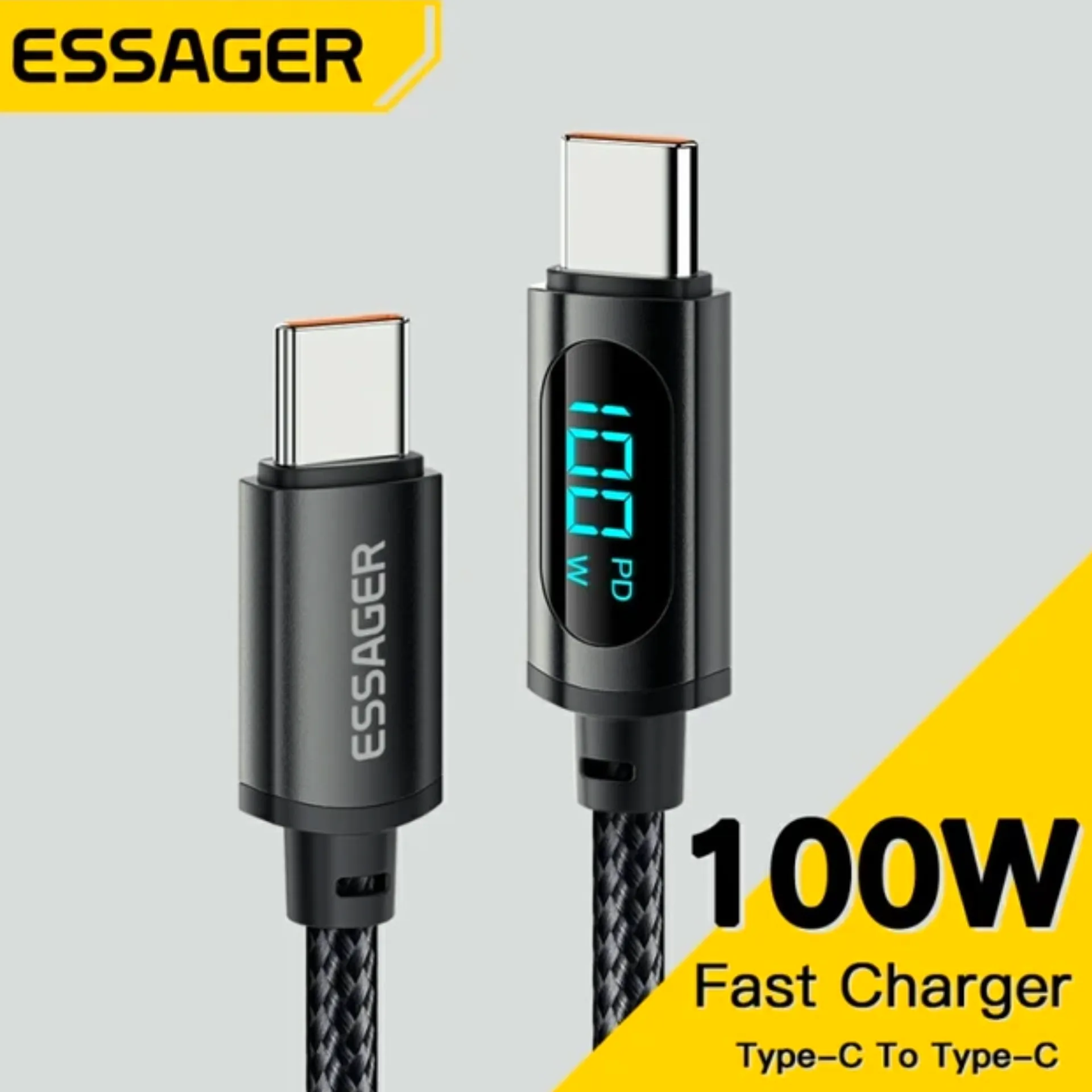 [3 Unidades/R$ 32 Gpay/Taxa Inclusa] Essager Cabo Tipo-C 100w Pd, Com Visor Digital, Carregamento Super Rpido, Para Ios E Android